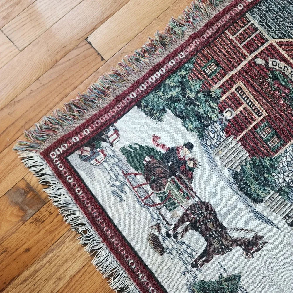 Goodwin Weavers Blanket Linda Nelson Stock Winter Village Scene Fringe 45